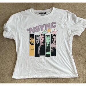 NSYNC Band Graphic T-Shirt White Large Justin Timberlake Y2K Pop Music Tee